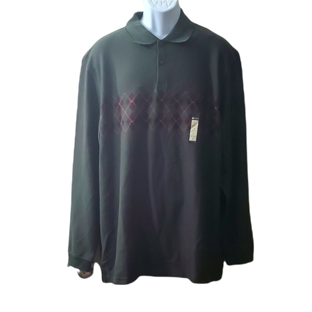 Mens Green Haggar longsleeve dressy casual Argyle Polo NWT